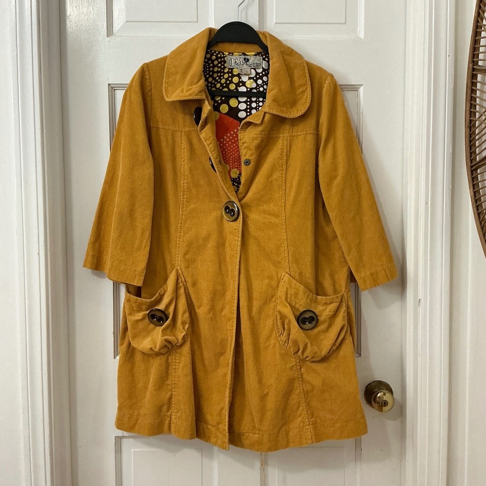 Jolt Mustard Yellow Corduroy Jacket L Cotton Boho Retro Colorful Art Teacher Mod